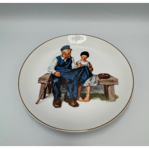 Norman Rockwell The Lighthouse Keepers Daughter Plate and Mug Set White Gold Rim - Picture 3 of 8
